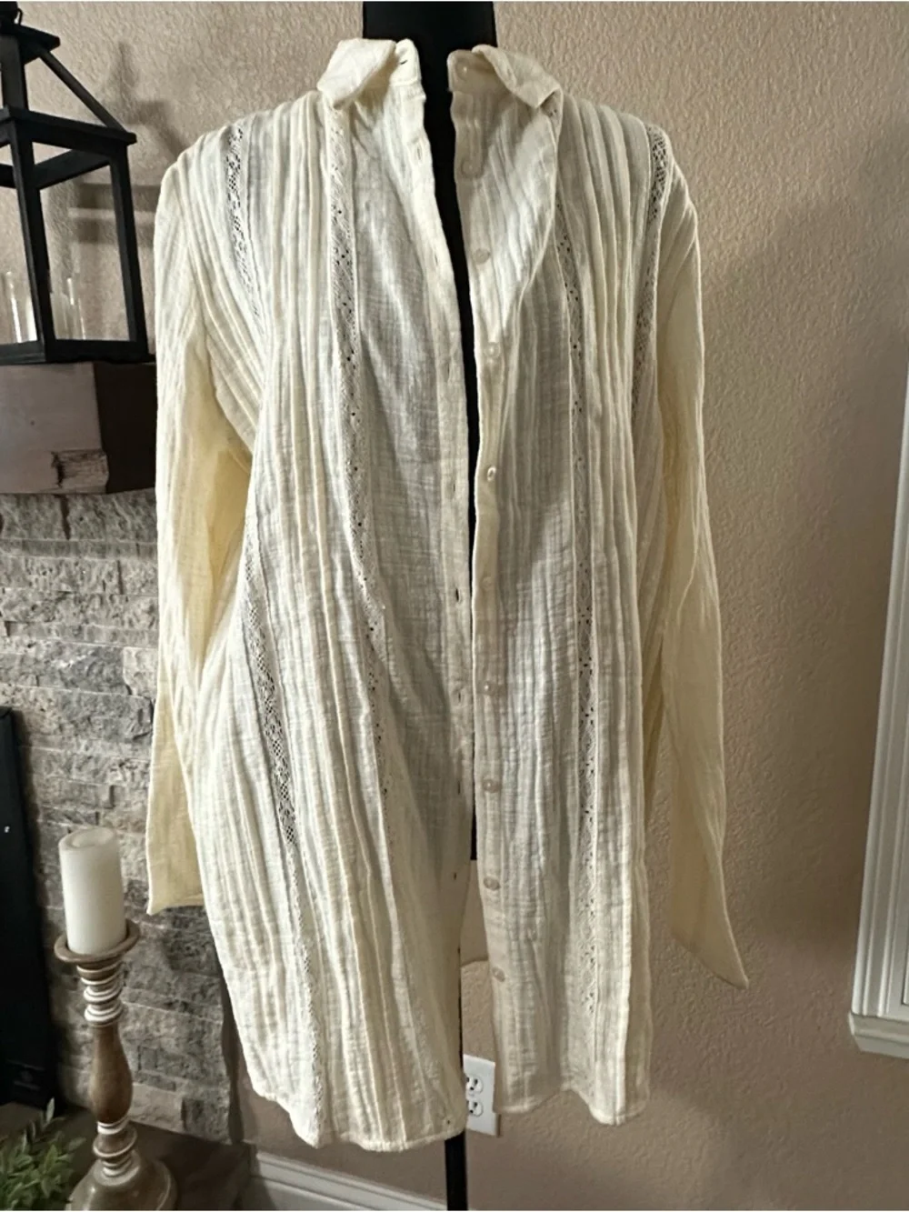Promesa cream button up tunic beach coverup women’s S boutique NEW cotton Gauze